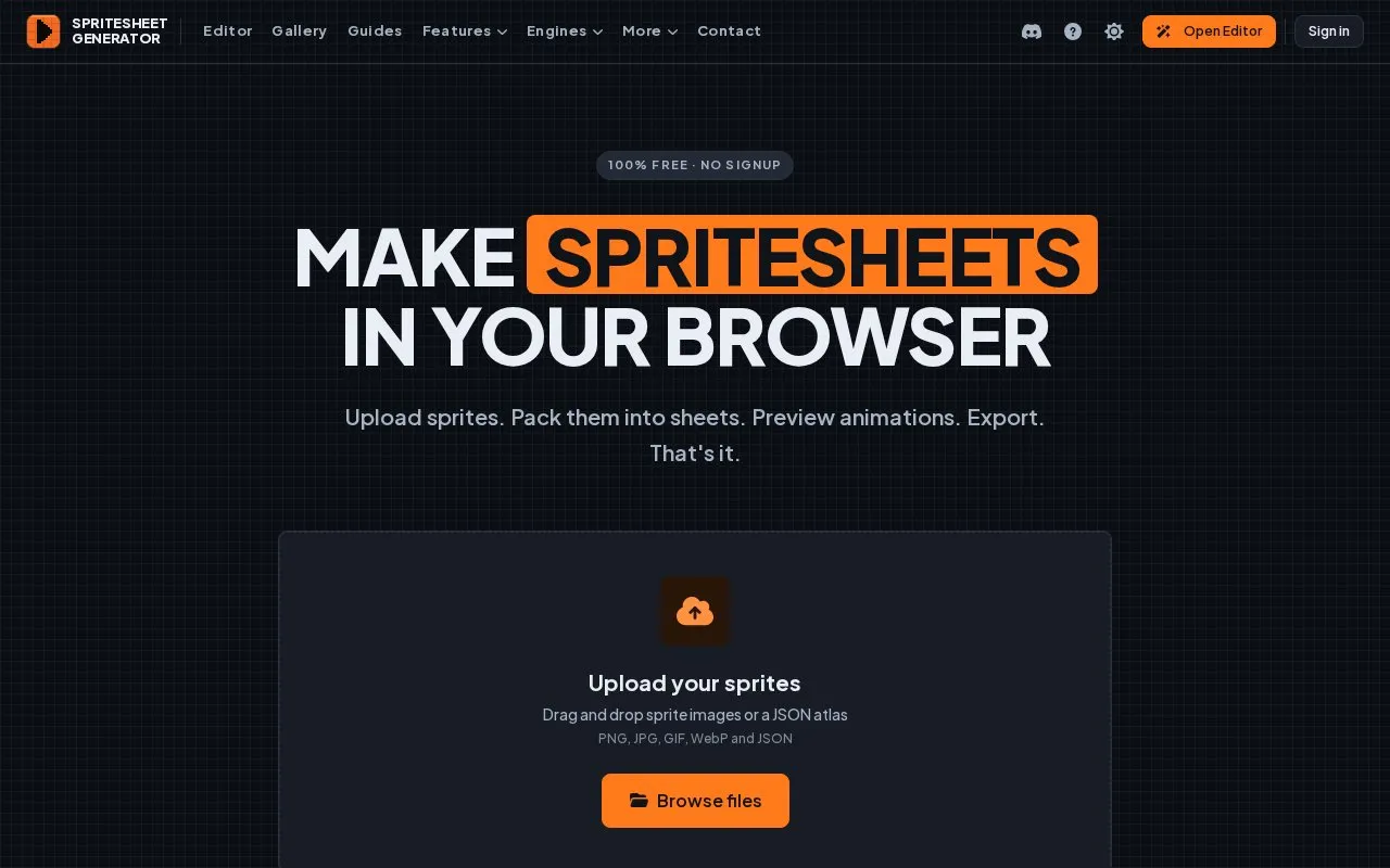 Spritesheet Generator homepage screenshot