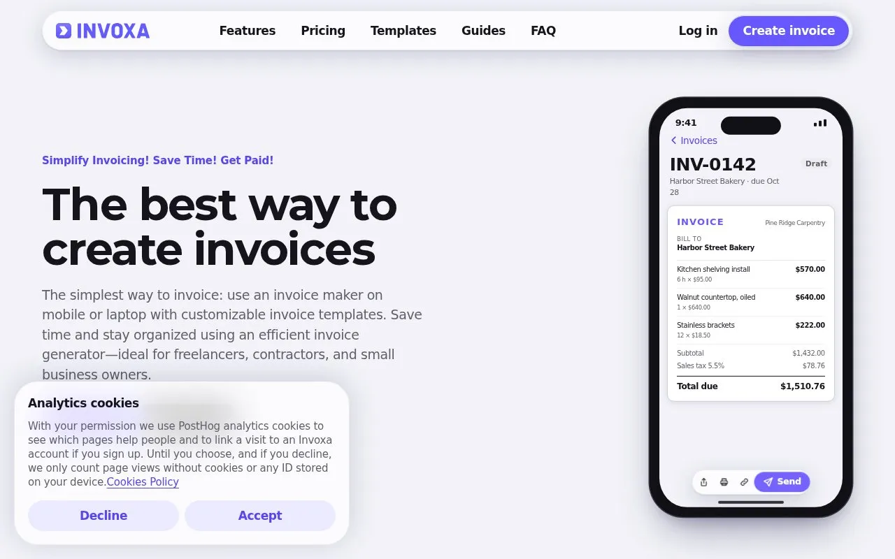Invoxa homepage screenshot