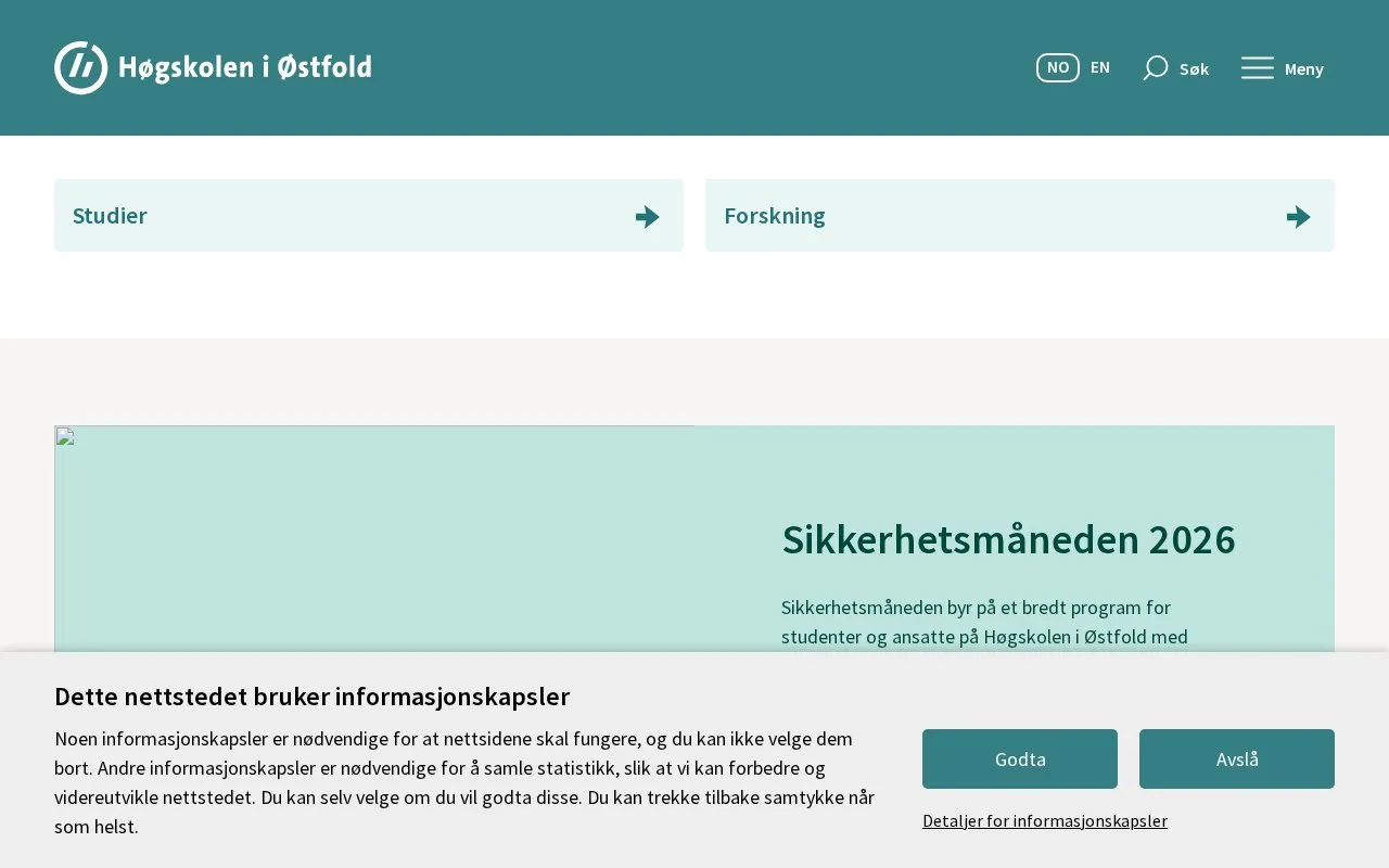 Ostfold University College homepage screenshot