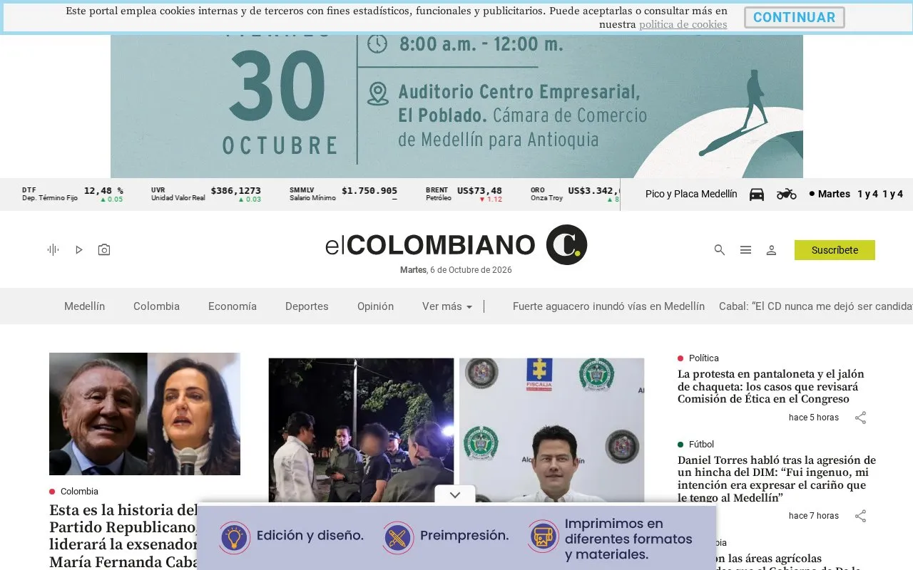 El Colombiano homepage screenshot