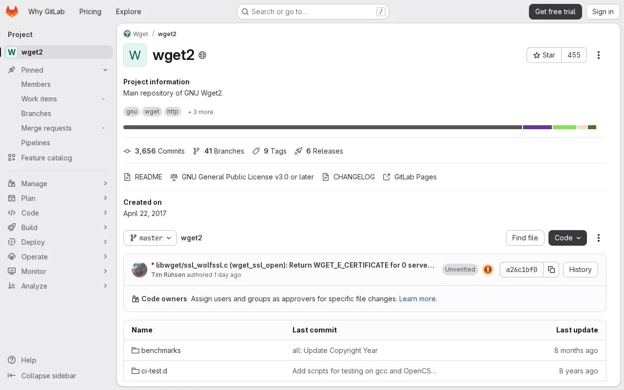 Wget2 homepage screenshot