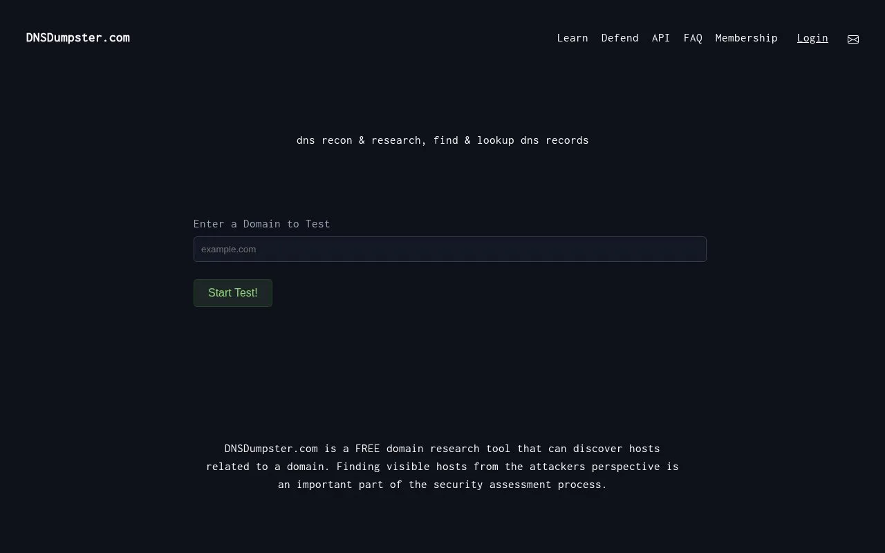 DNSDumpster homepage screenshot