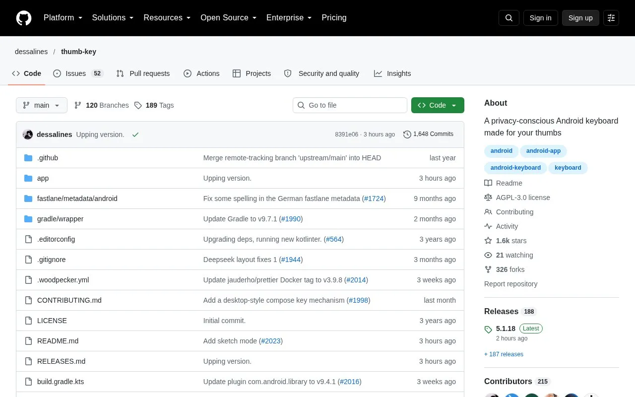 Thumb-Key homepage screenshot