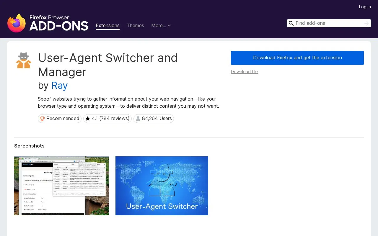 User-Agent Switcher and Manager by Ray homepage screenshot