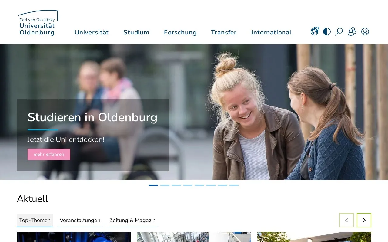 Carl von Ossietzky Universitat Oldenburg homepage screenshot