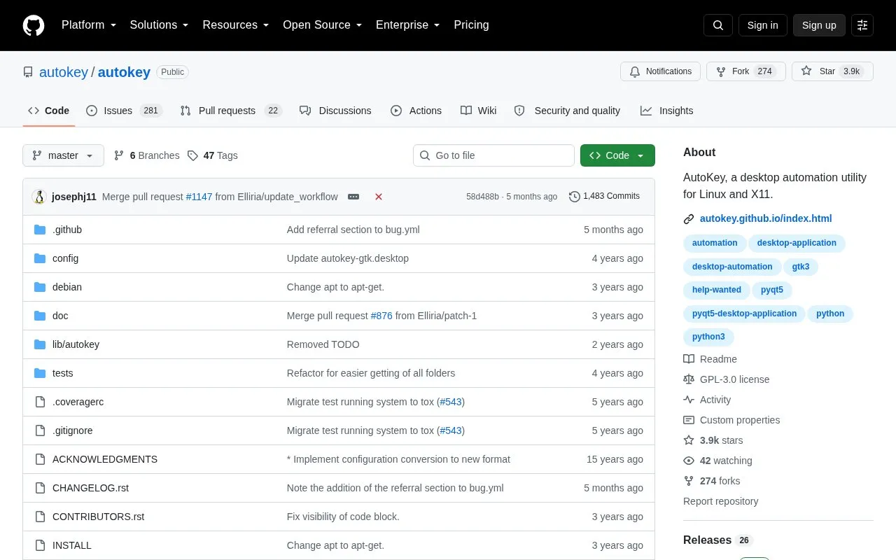 Autokey homepage screenshot