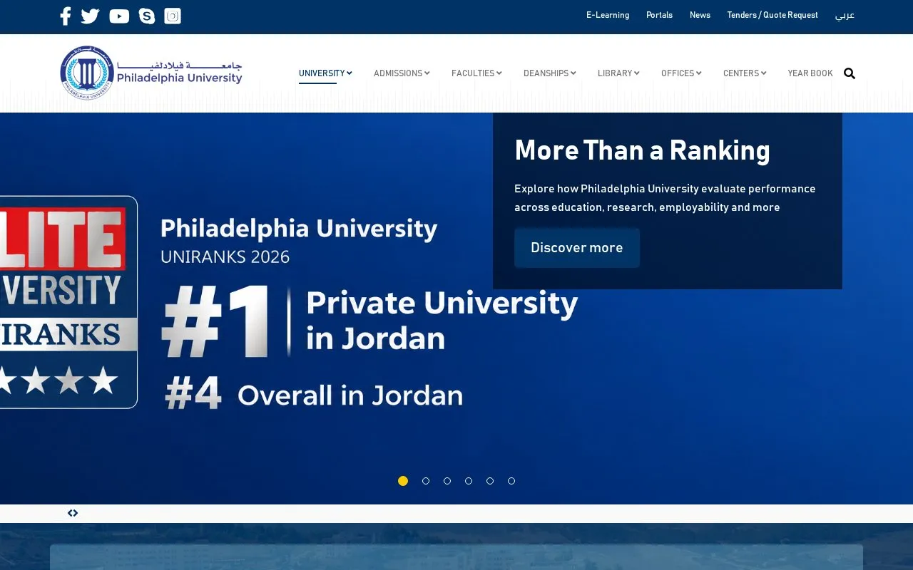 Philadelphia University homepage screenshot