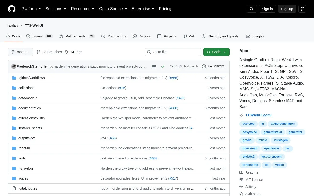 Tts Web UI homepage screenshot