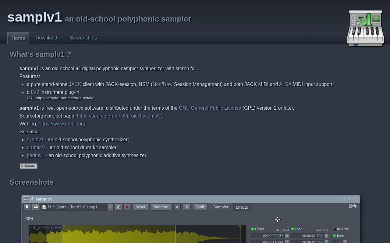 samplv1 homepage screenshot