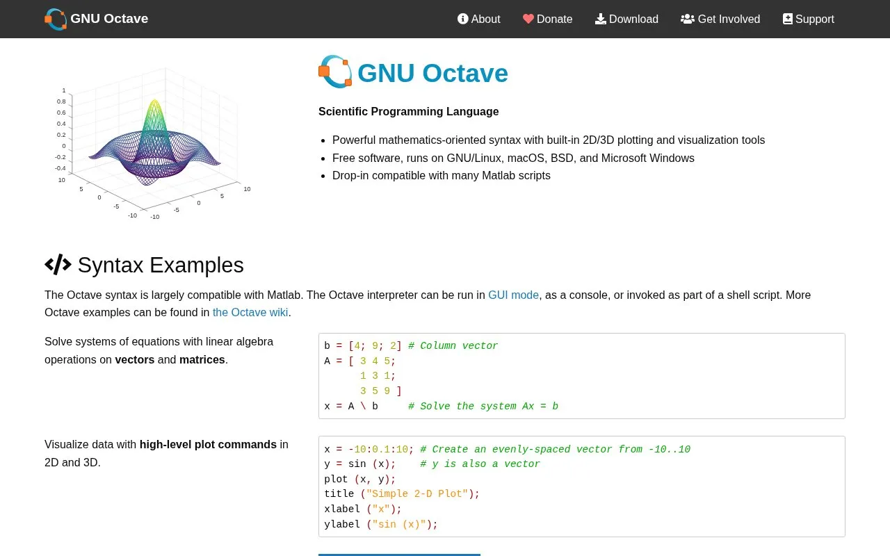 Octave homepage screenshot