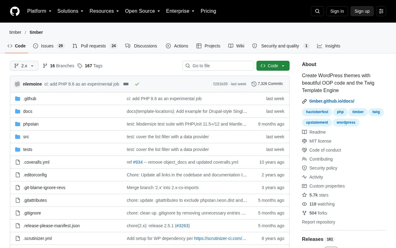 Timber homepage screenshot