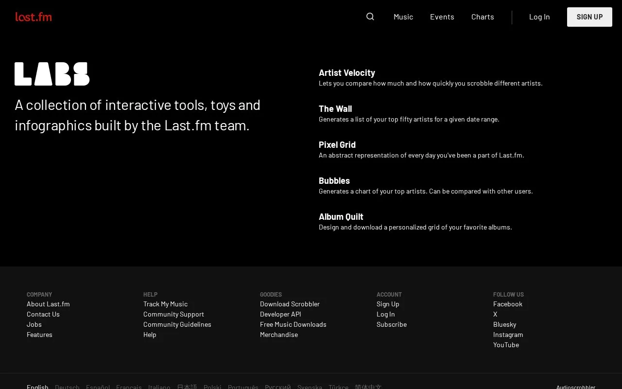 Last.fm Labs homepage screenshot