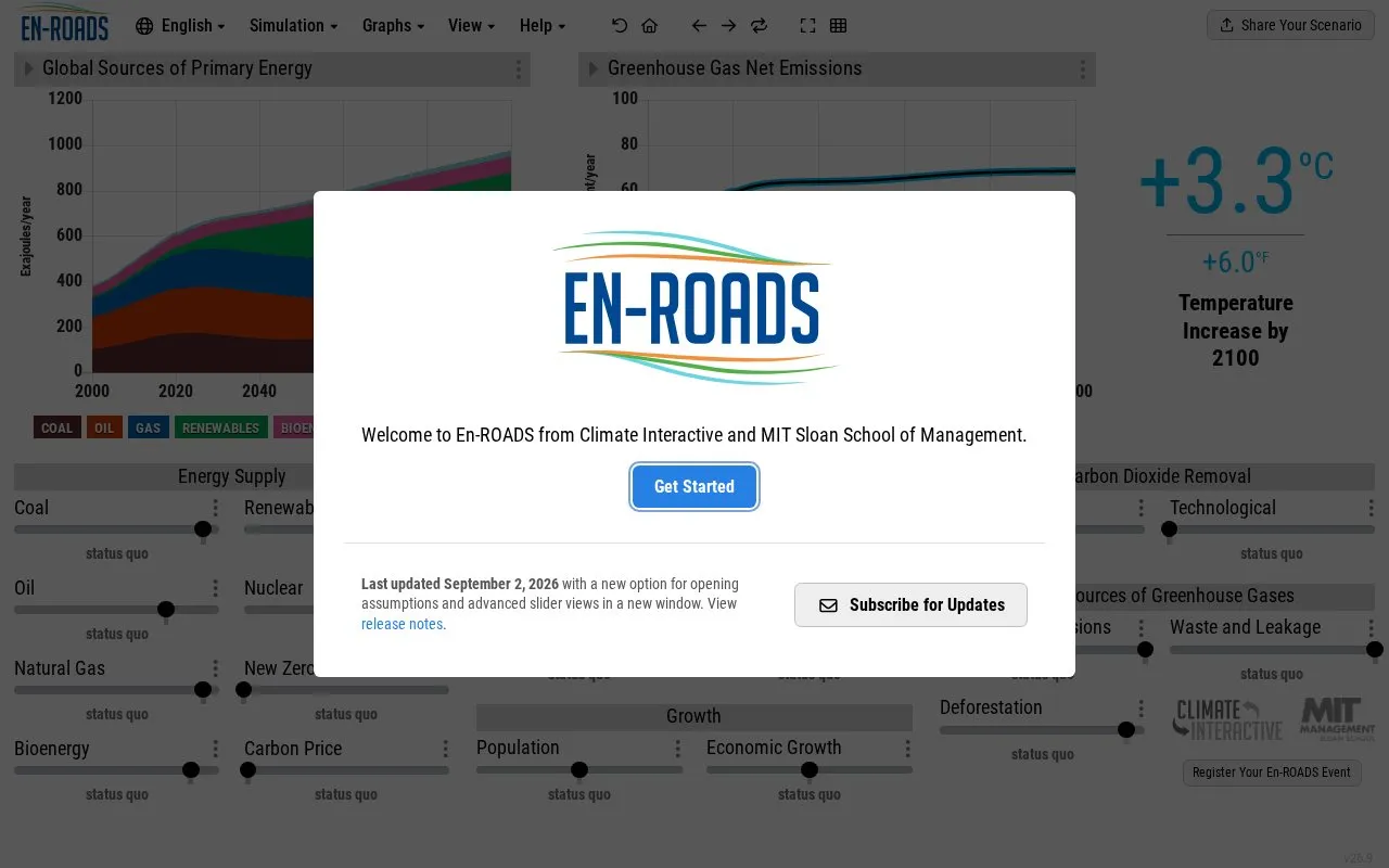 En-ROADS homepage screenshot