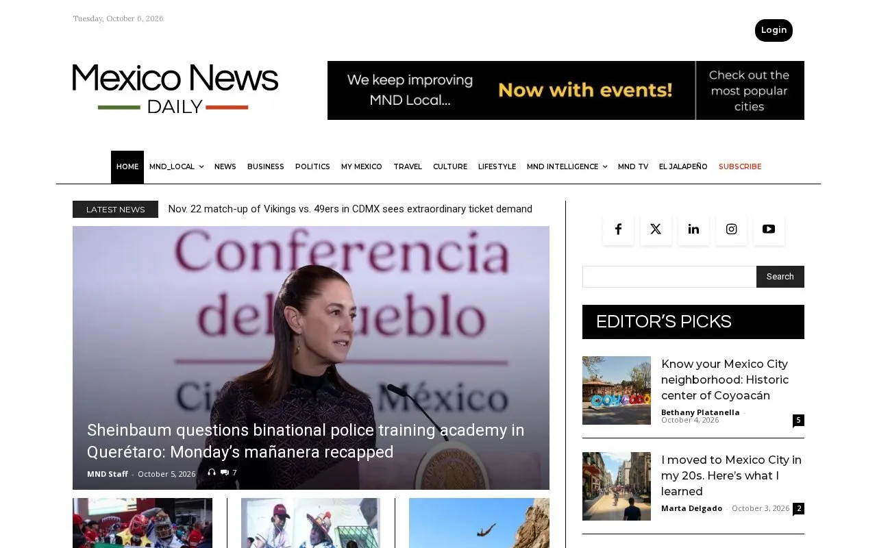 Mexico News Daily homepage screenshot