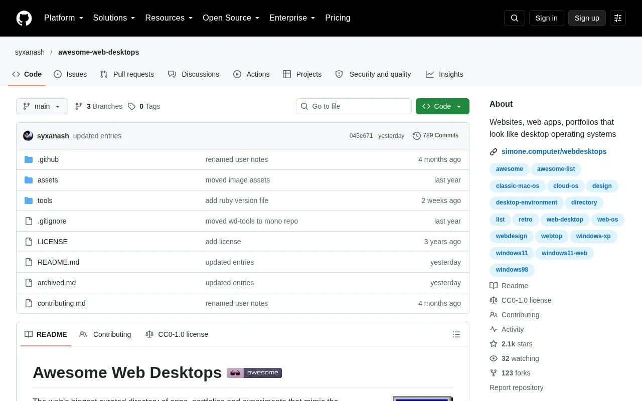Awesome Web Desktops homepage screenshot
