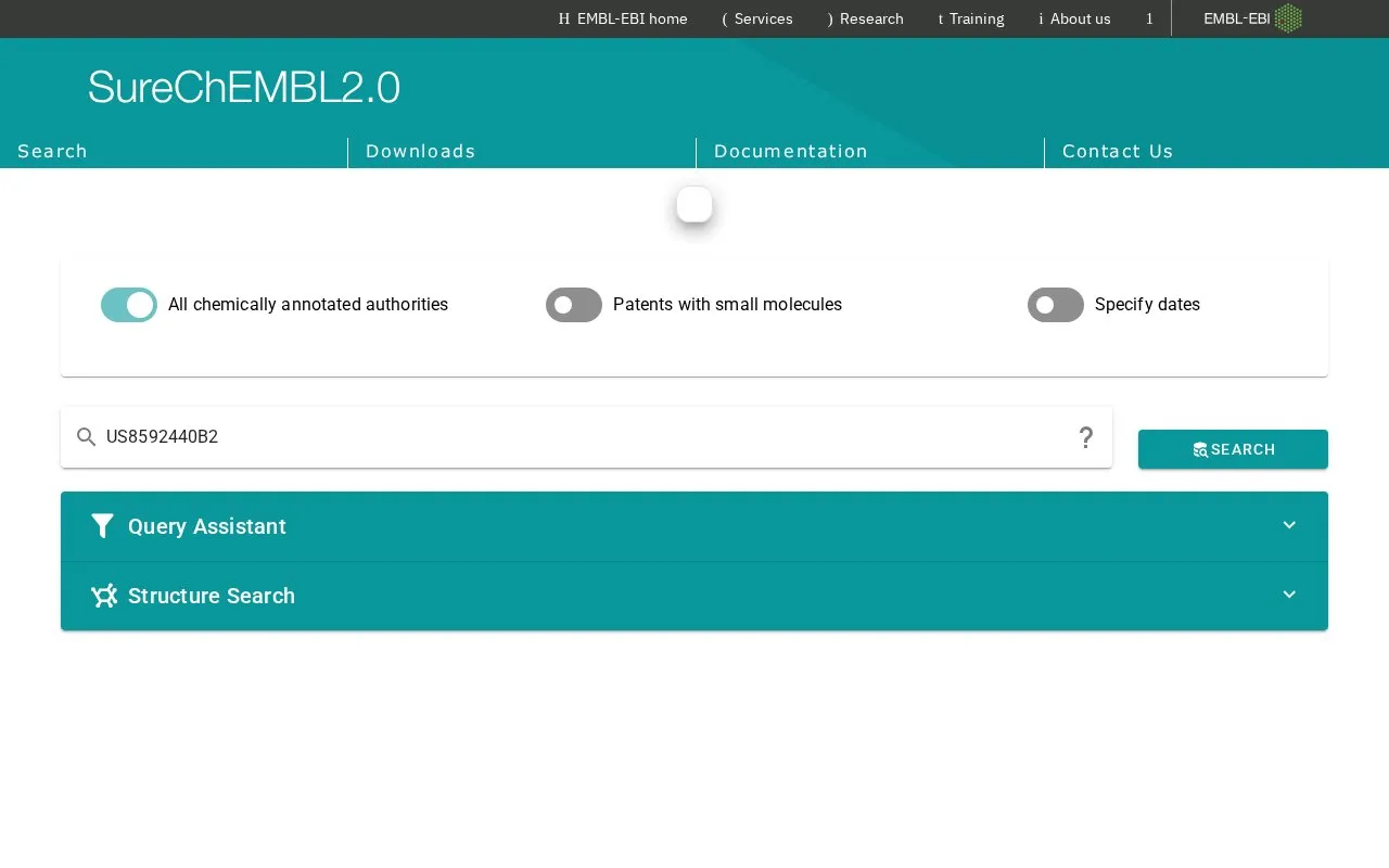 SureChEMBL homepage screenshot