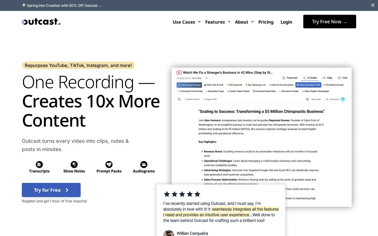 Outcast homepage screenshot