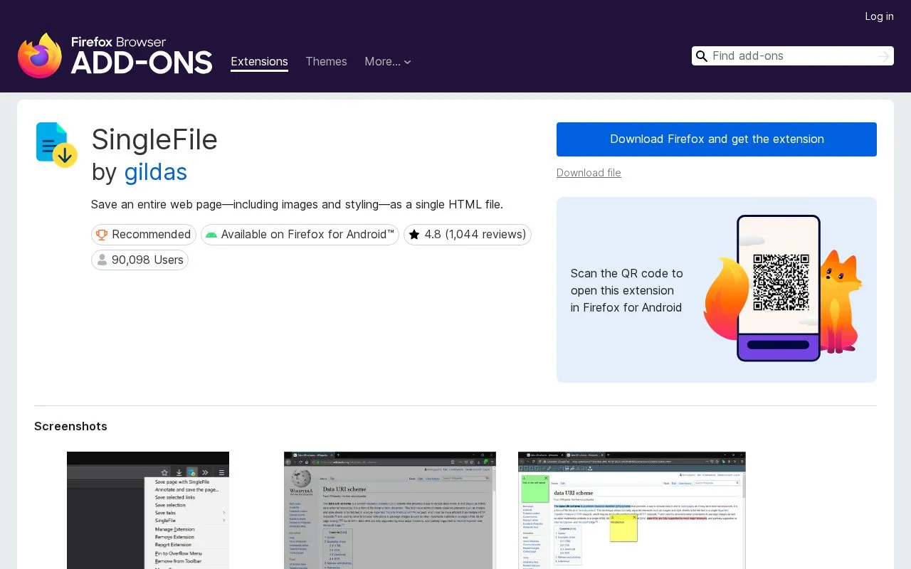 SingleFile by gildas homepage screenshot