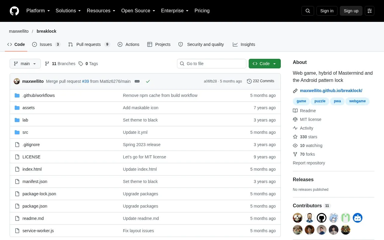 Breaklock homepage screenshot