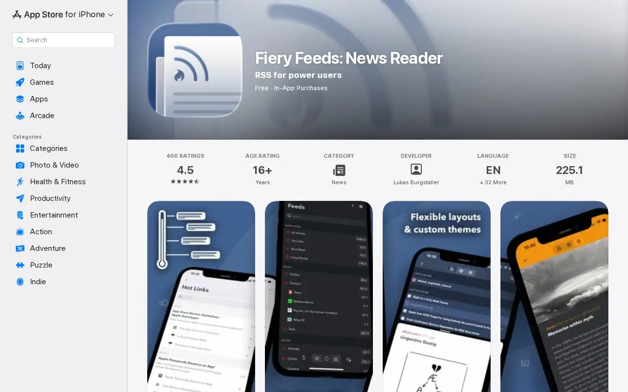 Fiery Feeds homepage screenshot
