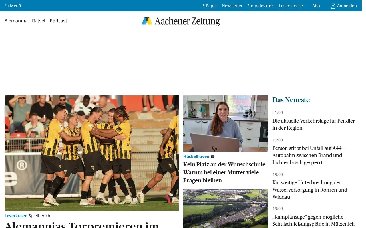 Aachener Zeitung homepage screenshot