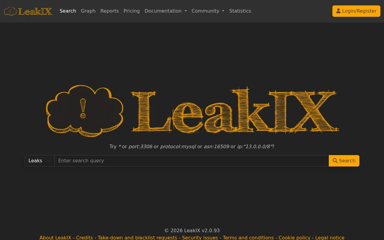 LeakIX homepage screenshot