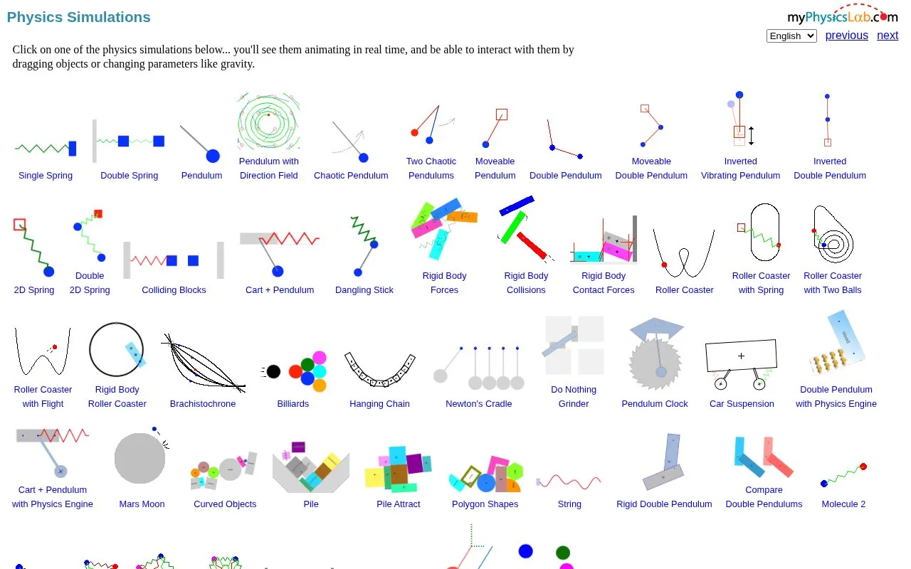 MyPhysicsLab homepage screenshot