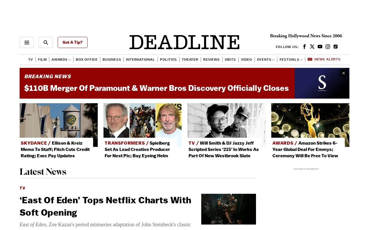 Deadline homepage screenshot