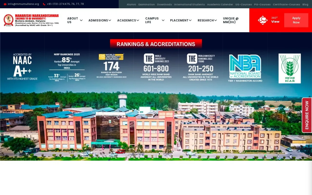 Maharishi Markandeshwar University homepage screenshot