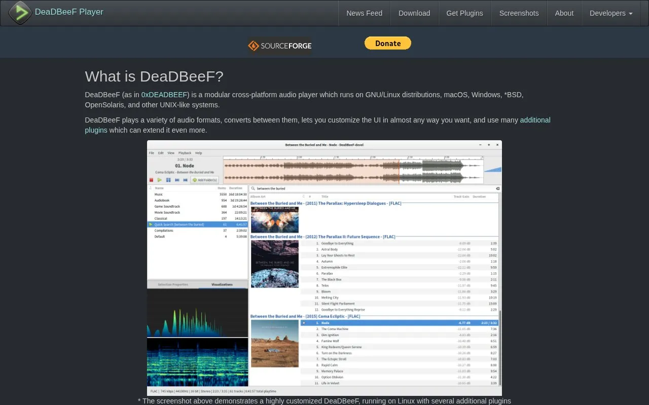 deadbeef homepage screenshot