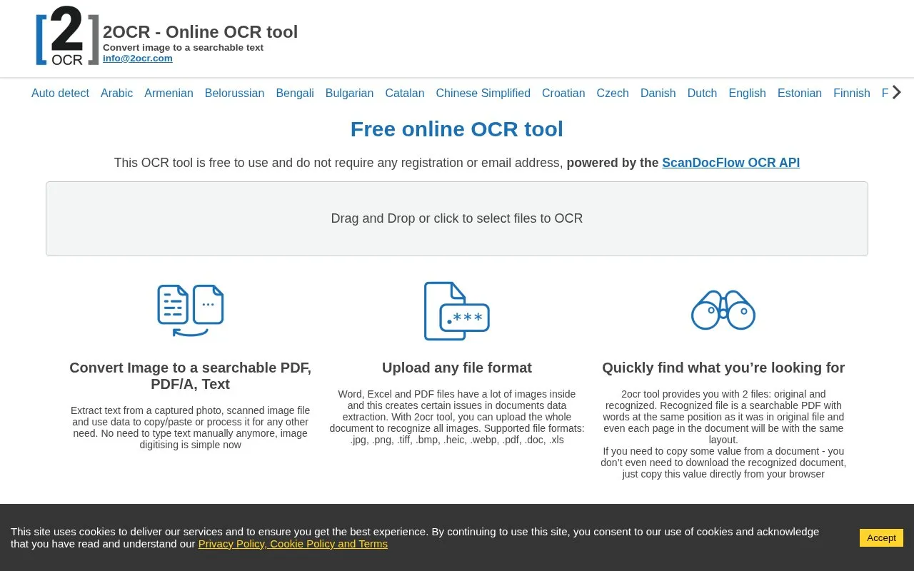 2OCR homepage screenshot