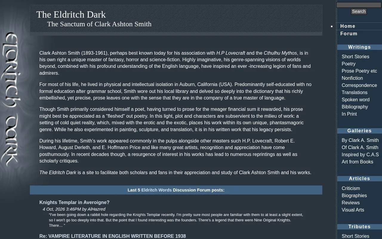 The Eldritch Dark homepage screenshot