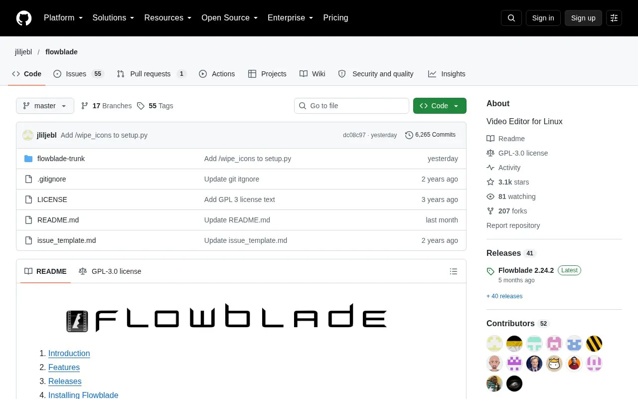 Flowblade homepage screenshot