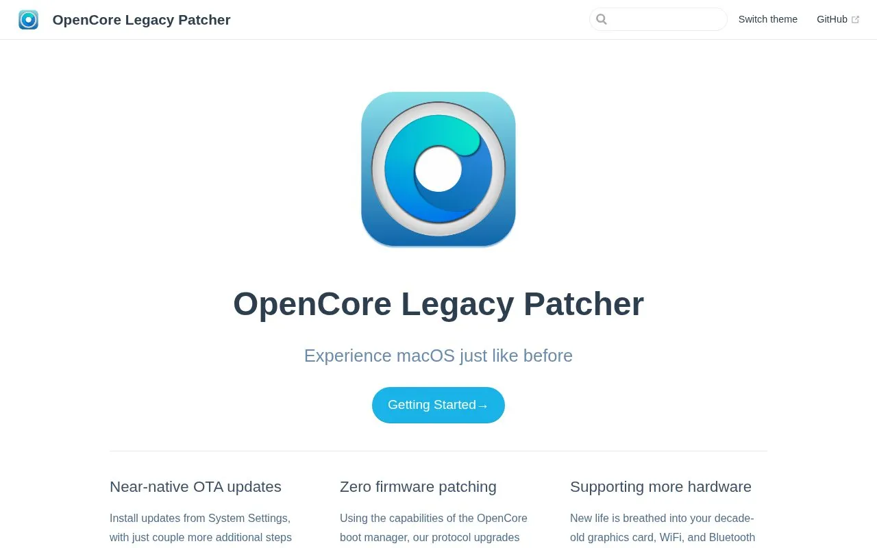 OpenCore-Legacy-Patcher homepage screenshot
