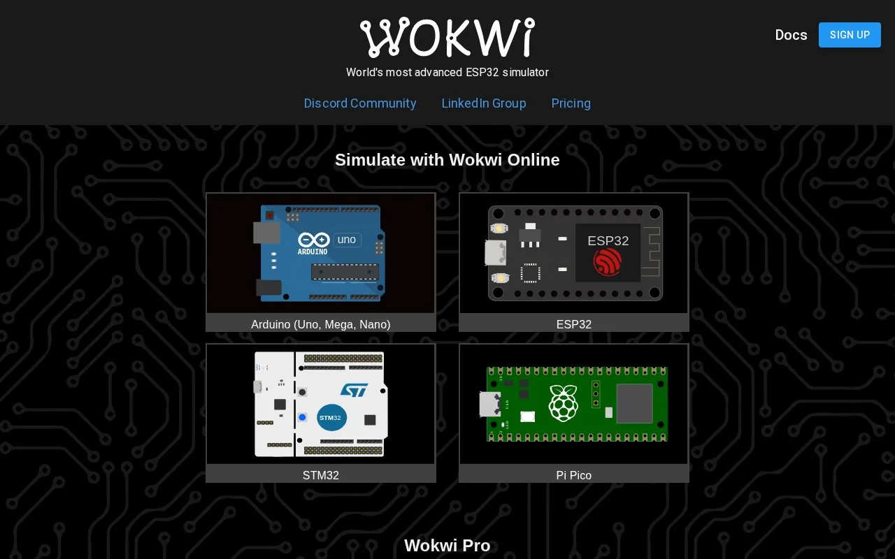 Wokwi homepage screenshot
