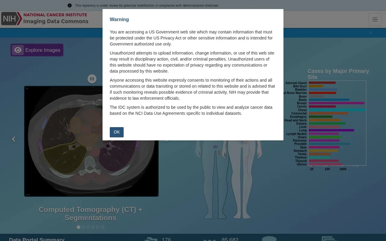 NCI Imaging Data Commons homepage screenshot