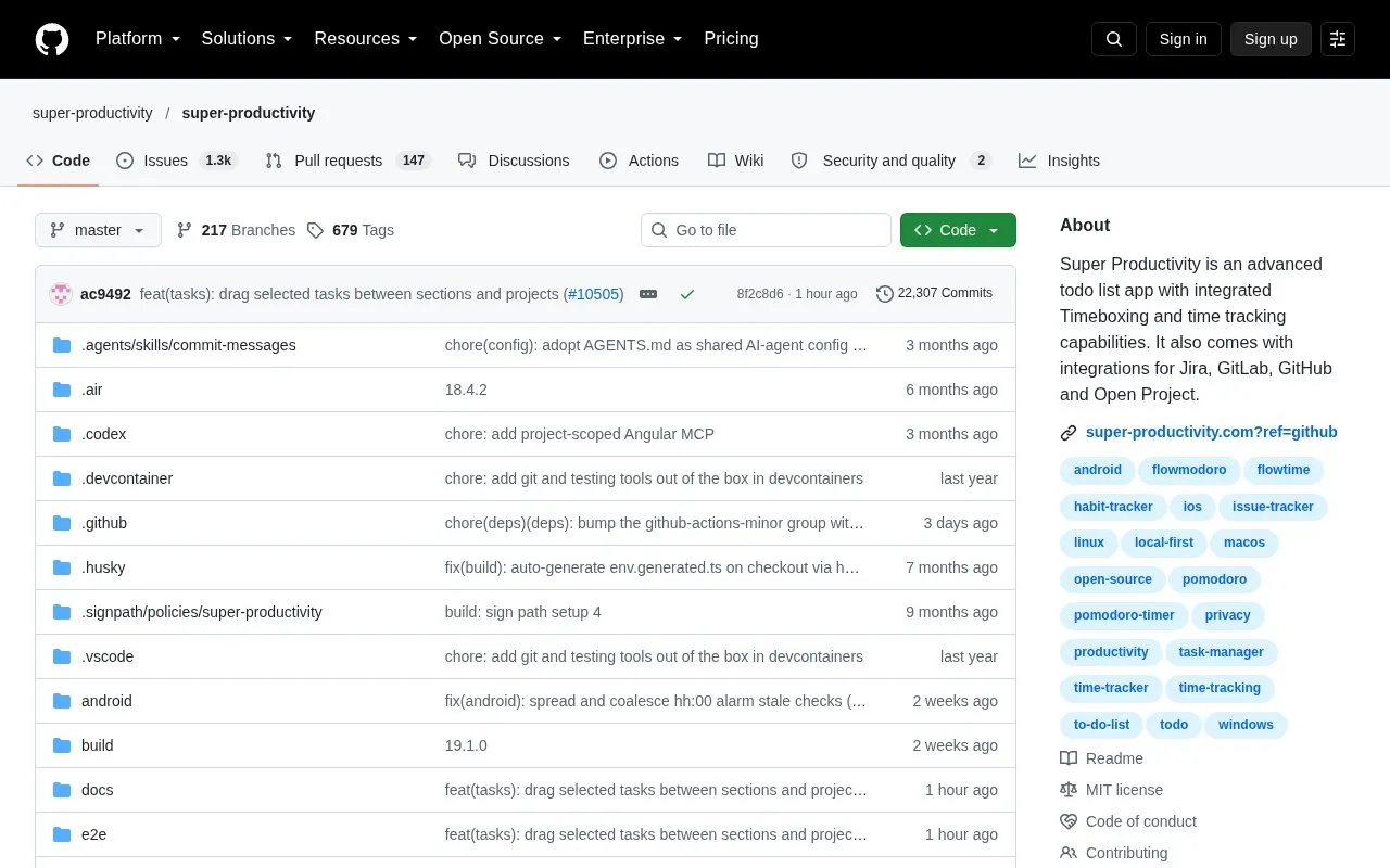 Super Productivity homepage screenshot