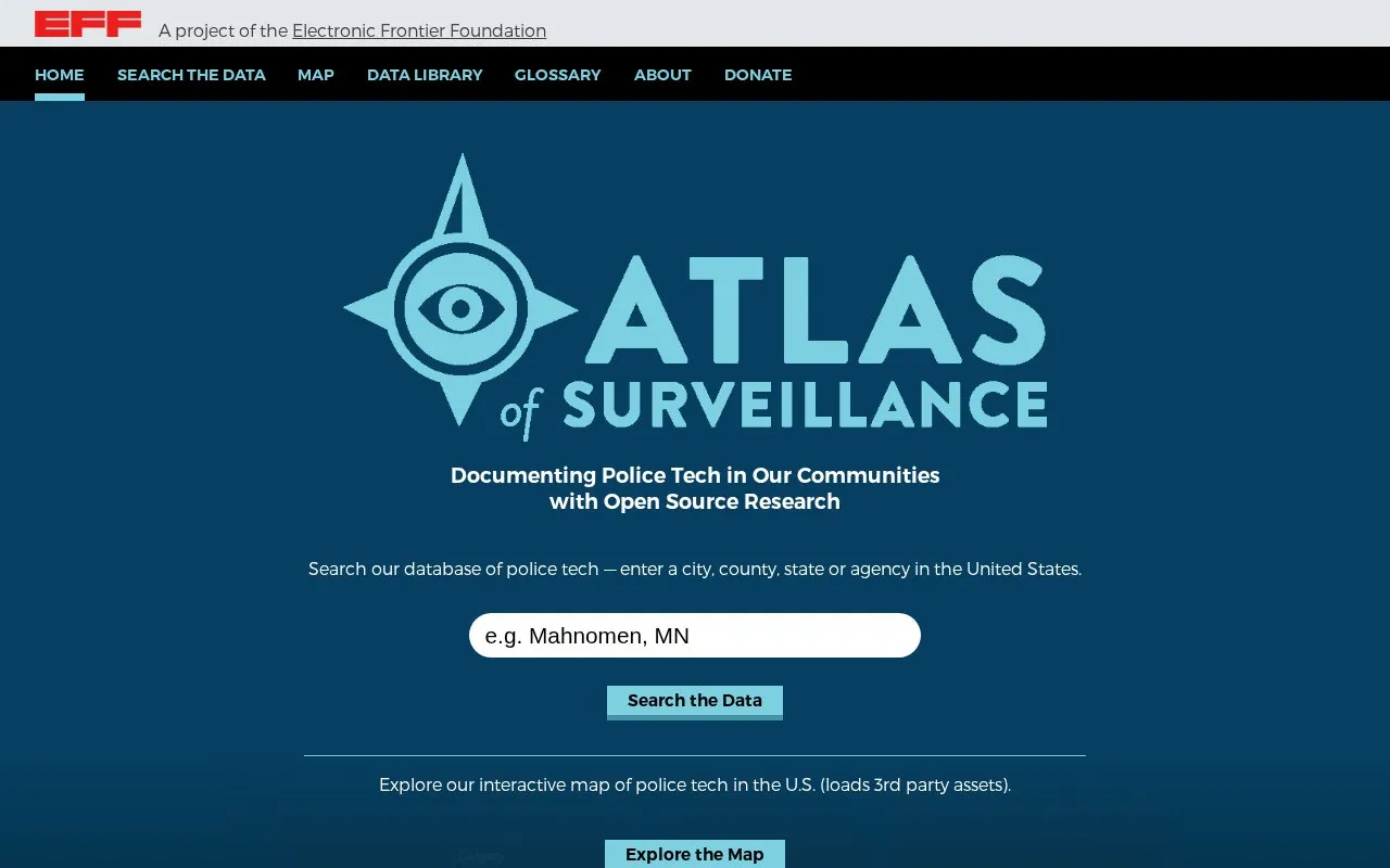 EFF Atlas of Surveillance homepage screenshot