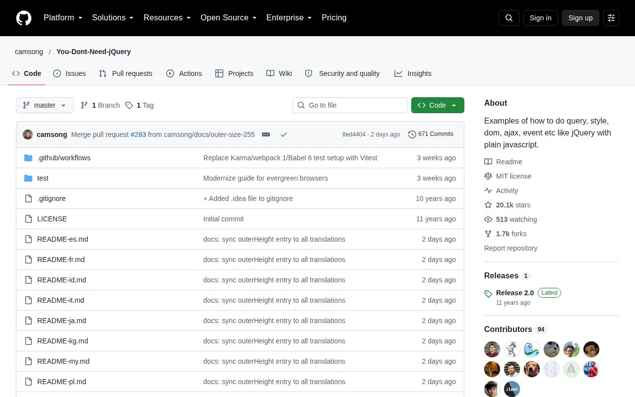 You-Dont-Need-jQuery homepage screenshot