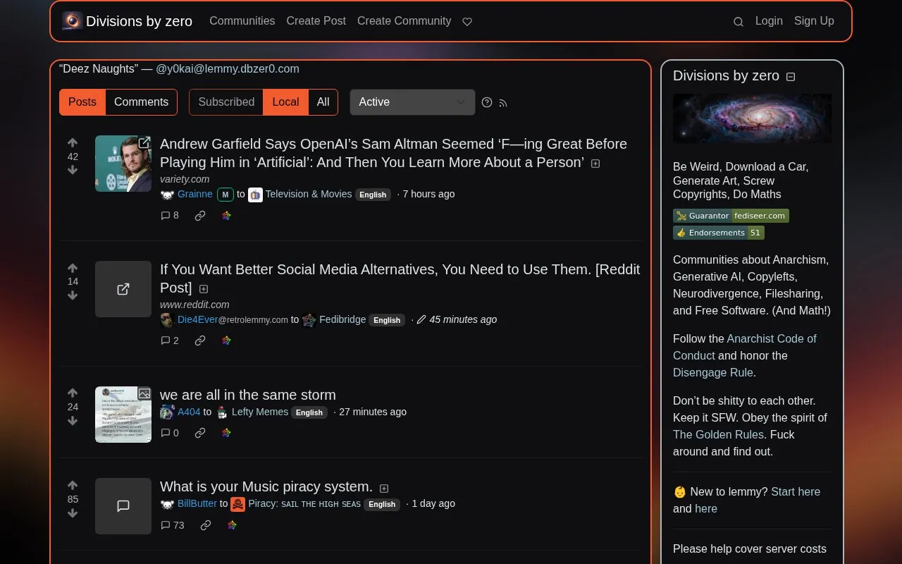 Divisions by zero homepage screenshot