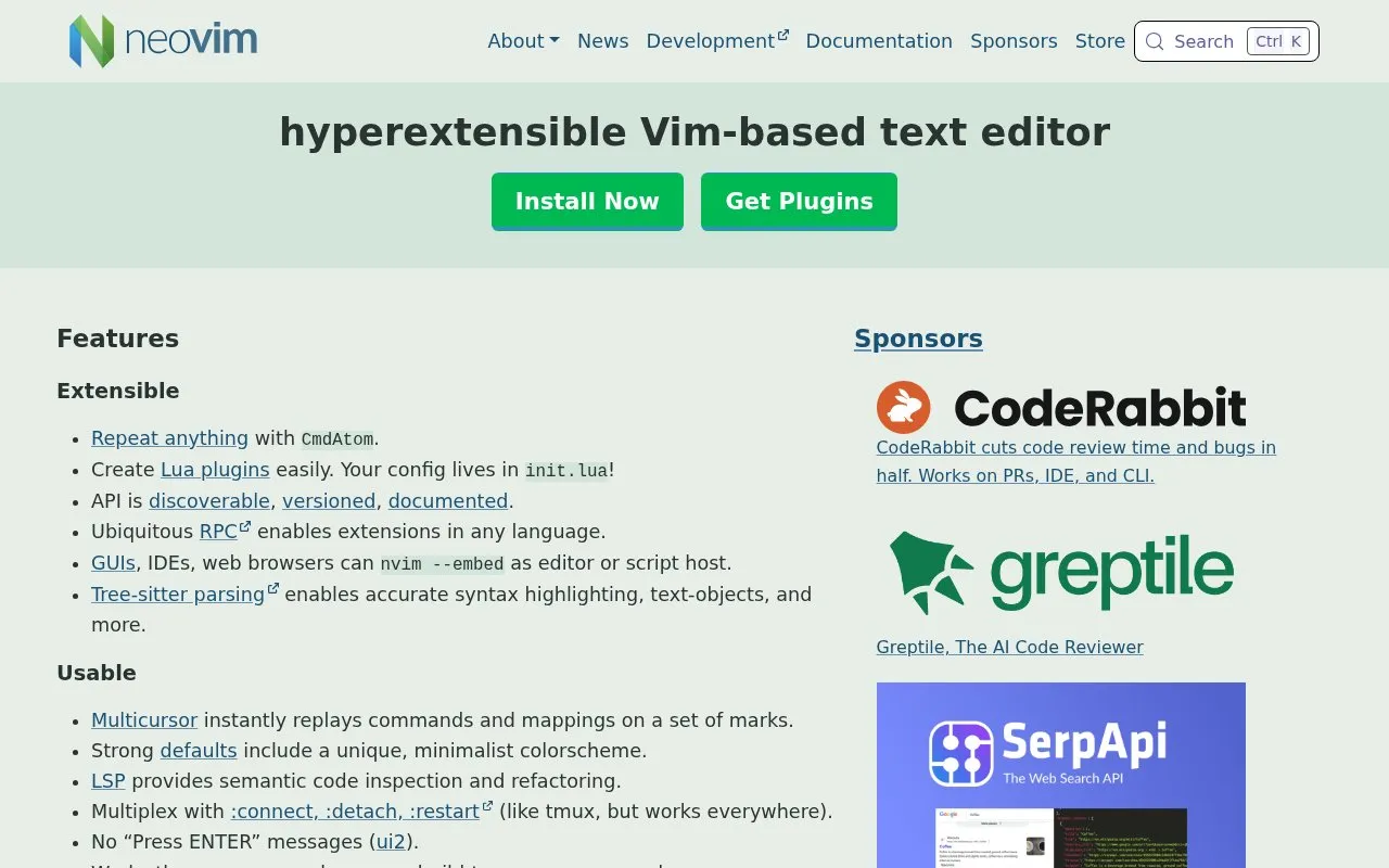 Neovim homepage screenshot
