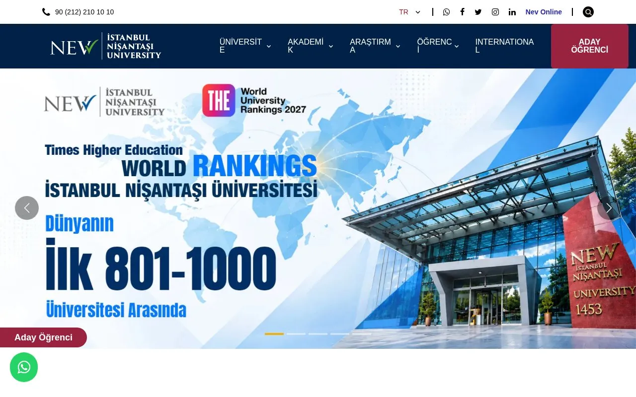 Nisantasi University homepage screenshot