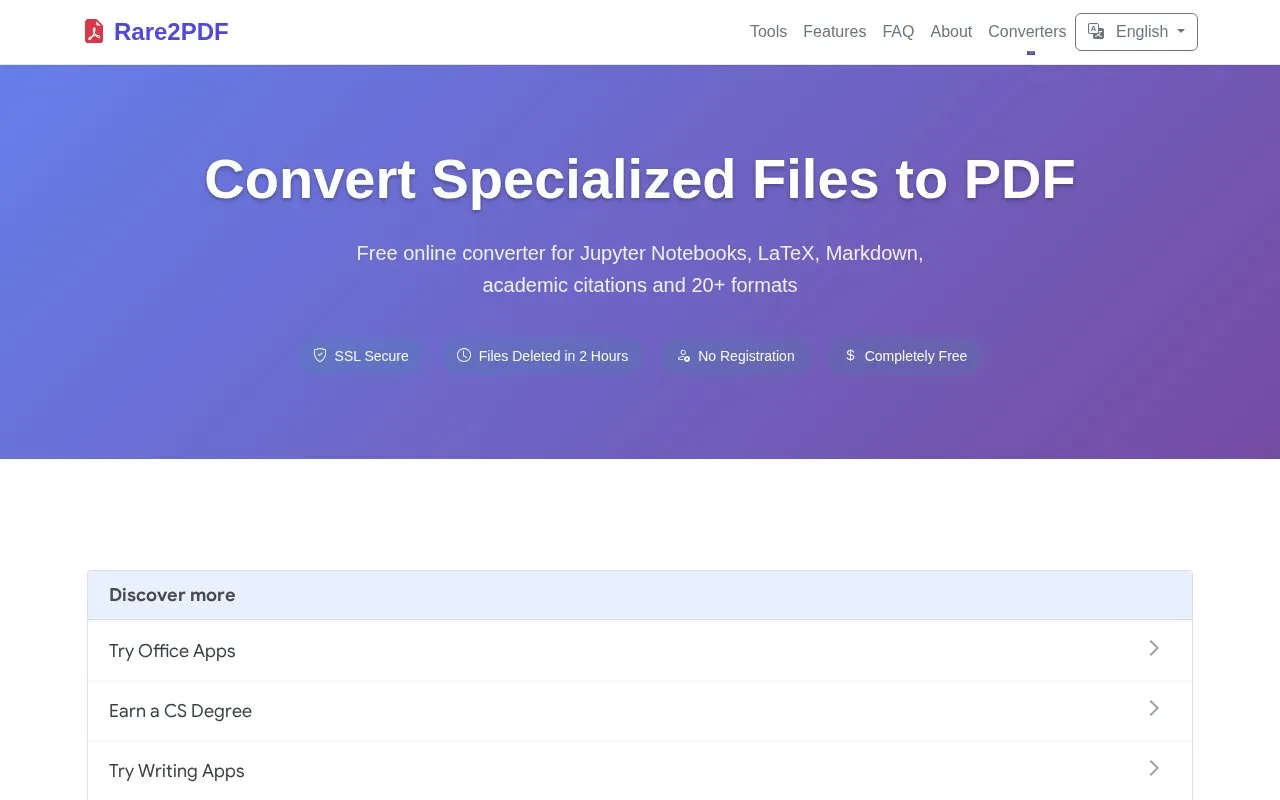 Rare2PDF homepage screenshot