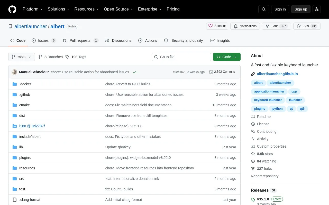 Albert homepage screenshot