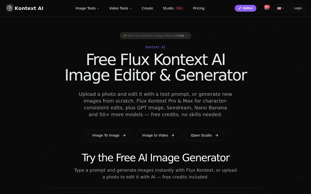 Kontext AI homepage screenshot