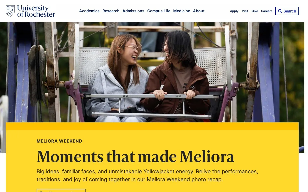 University of Rochester homepage screenshot