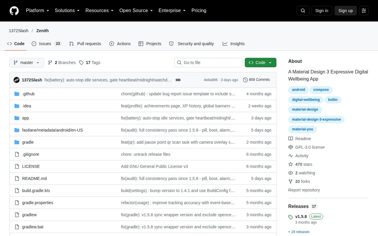 Zenith homepage screenshot