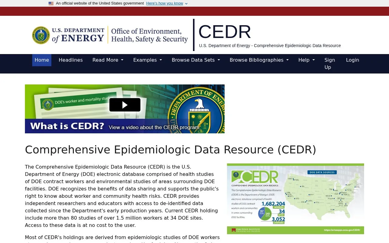 Comprehensive Epidemiological Data Resource homepage screenshot