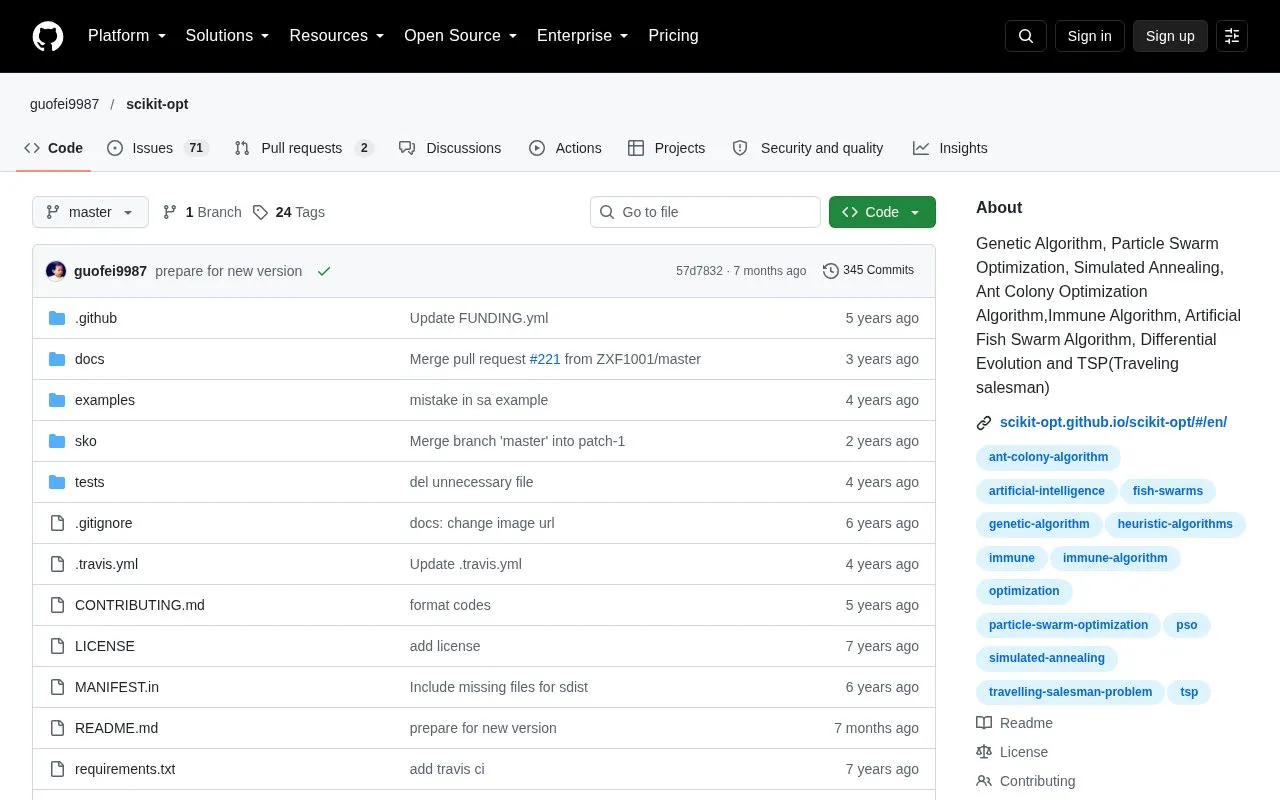 Scikit-Opt homepage screenshot