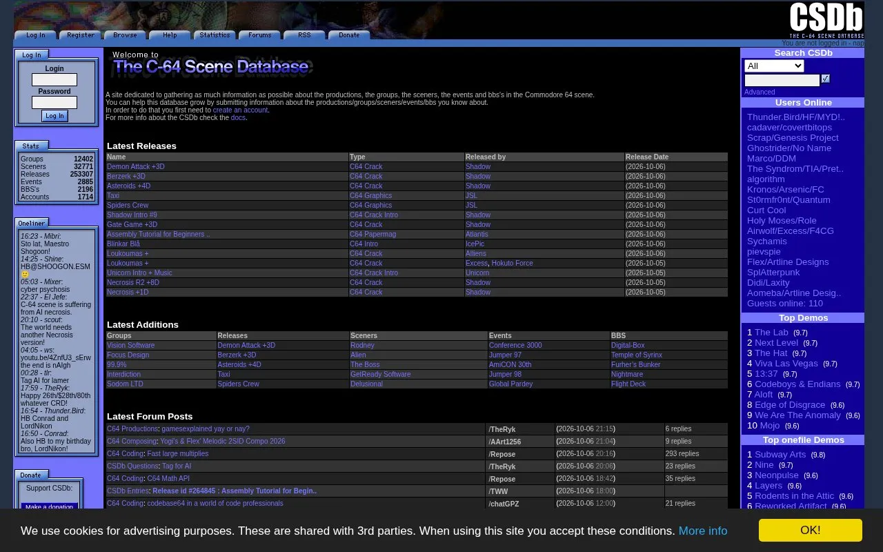 CSDb homepage screenshot
